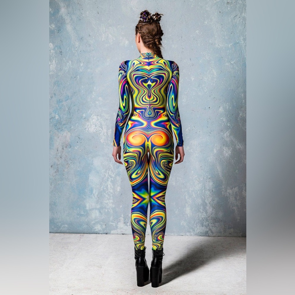 Badinka Multicolor Swirl Long-Sleeve Jumpsuit Dress for Women - Picture 2 of 9